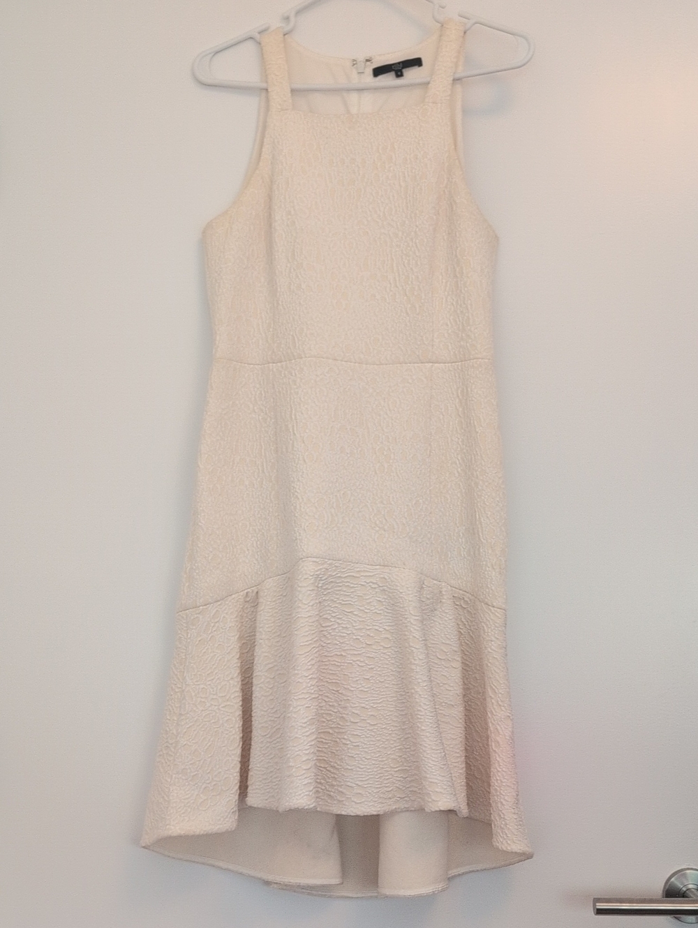 Tibi Cream Textured High-Low Sleeveless Dress